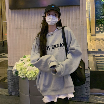 New fried Street grey hoodless sweater women's fashion loose Korean spring and autumn thin top