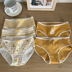 Japanese cute cartoon bow student underwear middle waist basic briefs women's stripe