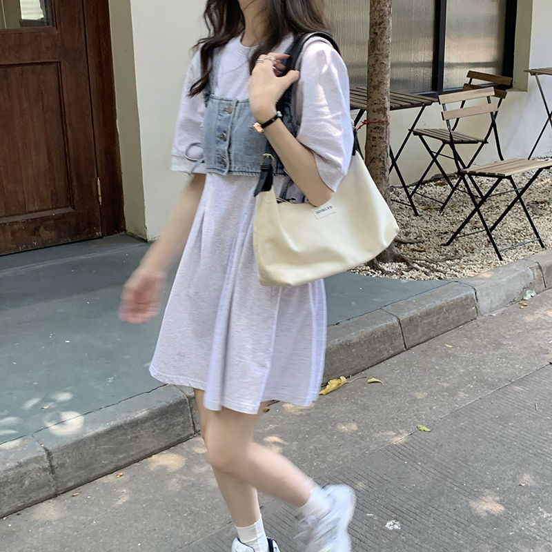 A-line dress with waist and thin in Korean version in summer