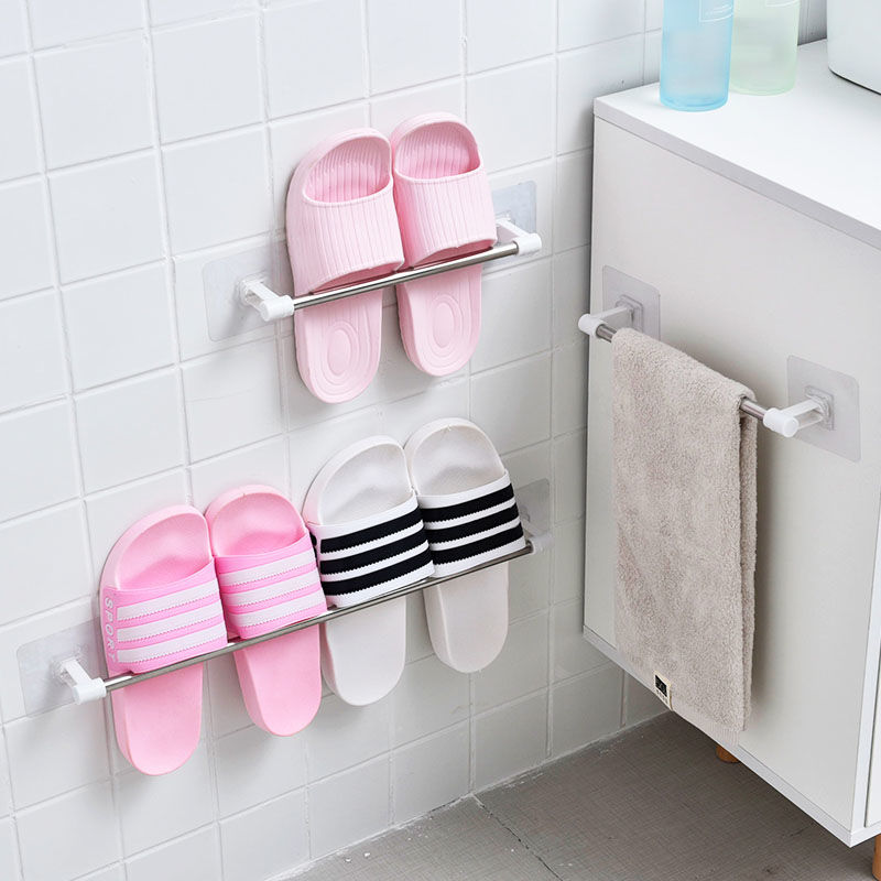 Simple slipper rack no hole bathroom wall hanging shoe rack towel rack bathroom shelf household storage shoe rack