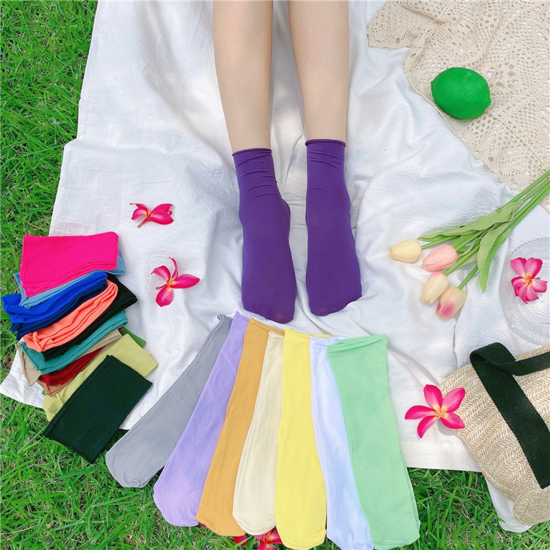 Real shot summer Korean velvet socks middle tube socks ice socks candy color pile socks thin women