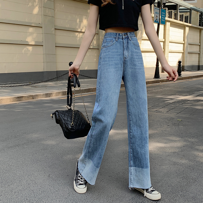 Real price wide leg jeans women's new high waist straight tube color matching baggy pants