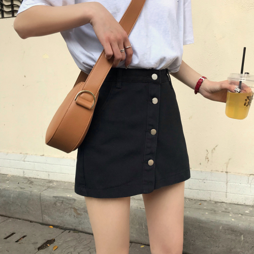 Real price is no less than 34 yuan ~single-row button high waist jeans skirt anti-wear pants skirt