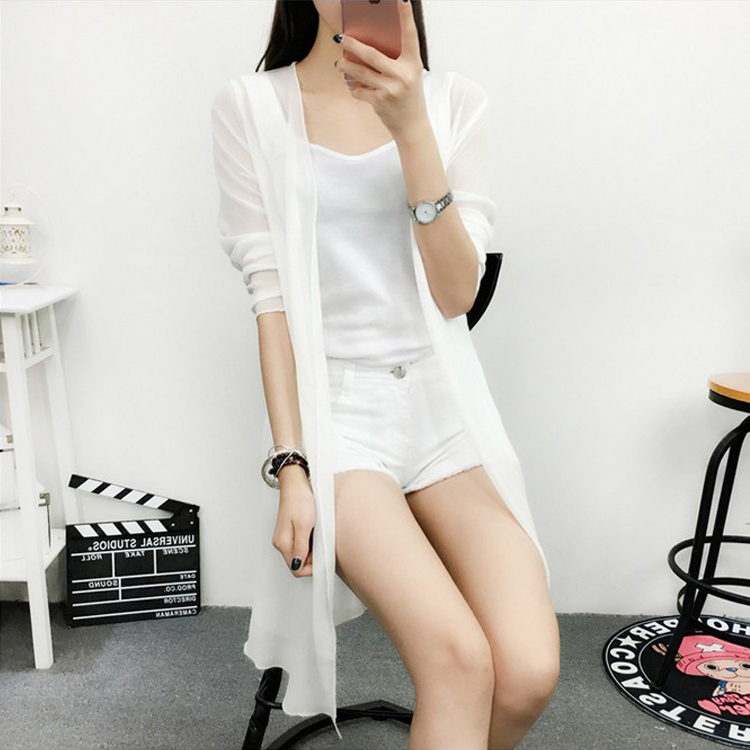 Spring and summer new medium and long chiffon shirt sunscreen clothes women's cardigan large shawl anti ultraviolet beach clothes