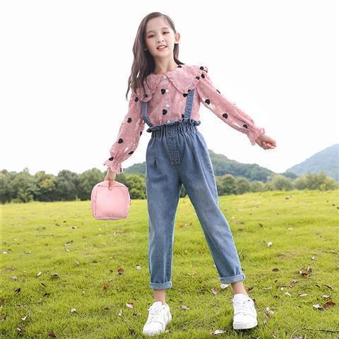 Girls' suit autumn denim backpack Korean new Zhongda children's spring and autumn children's suit two pieces for girls