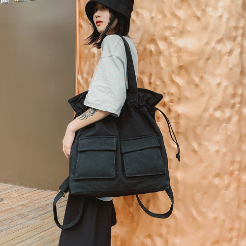 Women's fashion tooling wind drawstring single shoulder bag big bag Oxford cloth Backpack Travel double shoulder bag