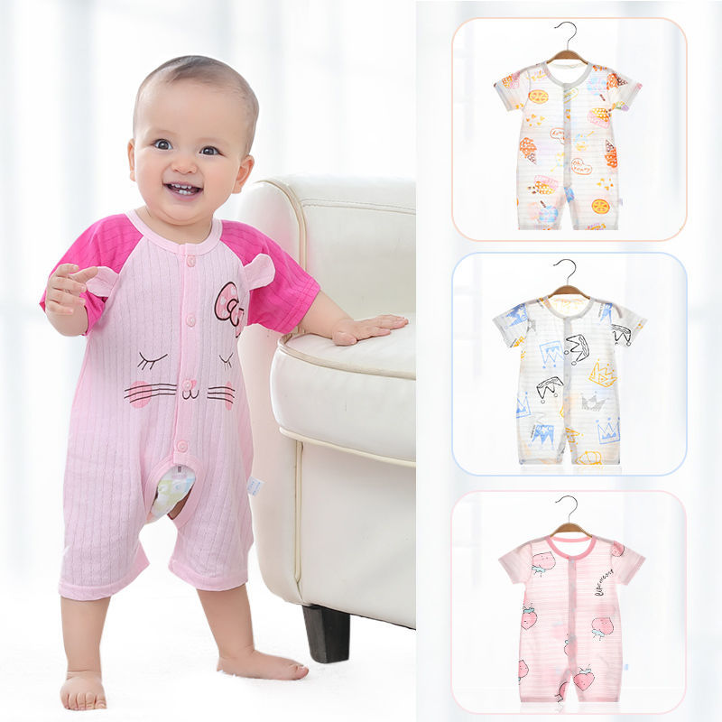 Baby one piece clothes newborn summer short sleeve Romper 0 female baby summer dress male 1 year old 6 thin 3 months pure cotton