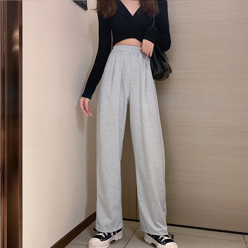 Real shooting large size legged casual sports pants women's autumn high waist thin nine division of labor drawstring pants