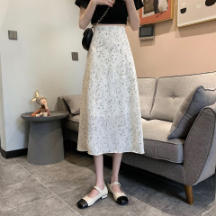 Real price ~ floral skirt women's 2021 summer mid length dress with high waist and thin and elegant A-line skirt