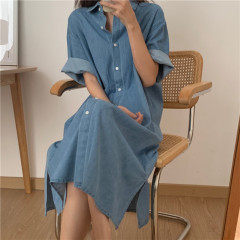 Real price Korean retro single breasted medium length shirt dress