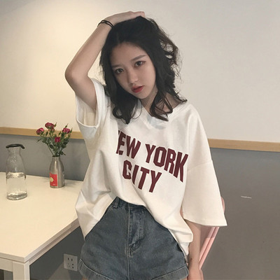 Official website figure summer new women's half sleeve women's College fashion collar Harajuku loose Korean Edition