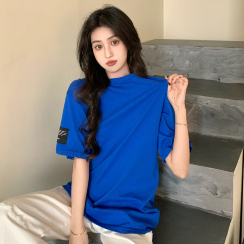 Real shot summer Korean version solid color loose and versatile round neck short sleeve T-shirt fashion