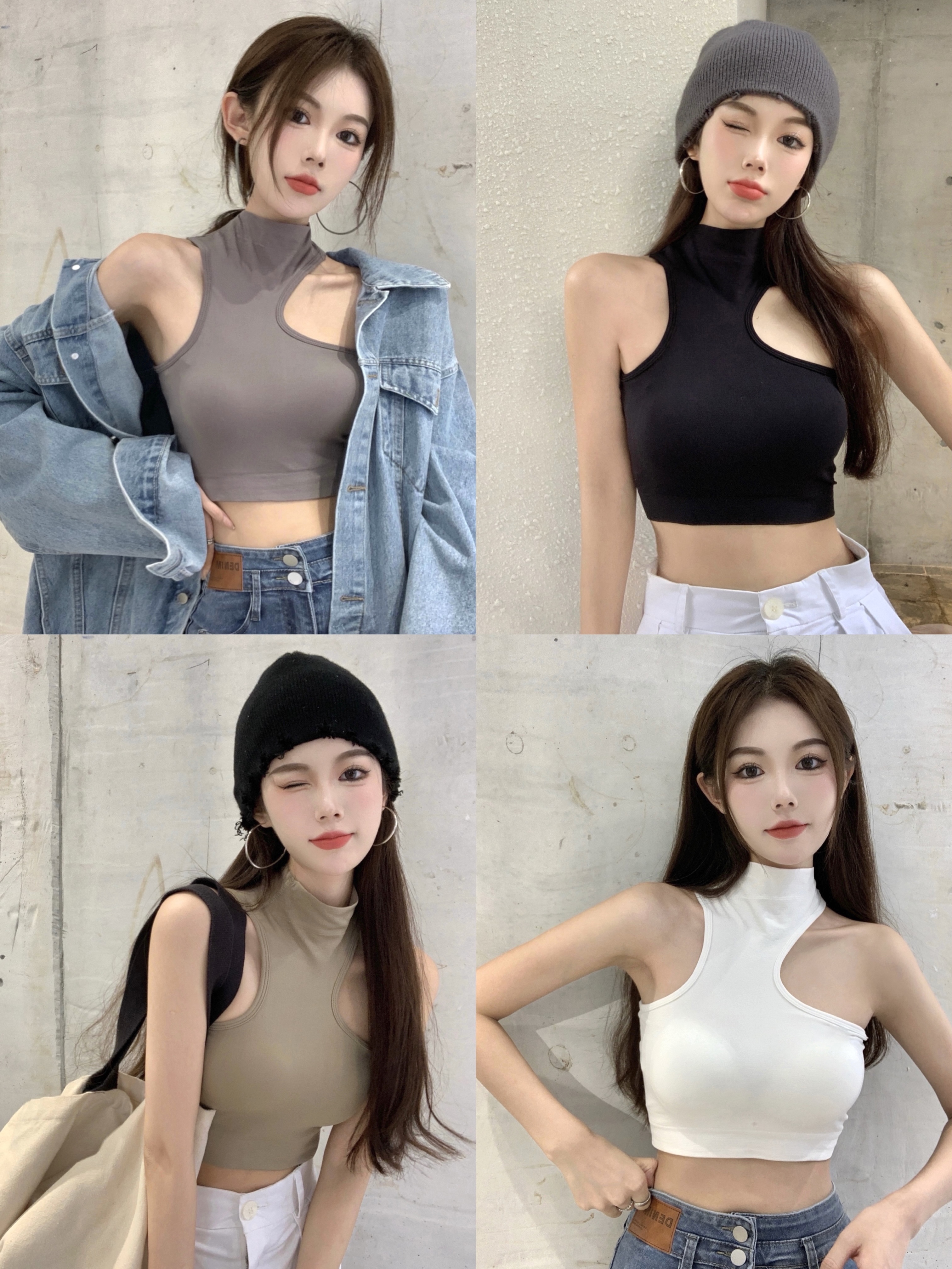 The real price is not reduced. The new spice girls in autumn have irregular self-contained chest cushioned high elastic vest