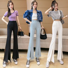 Real photo 2021 summer suit split flared pants women's small height waist down casual wide leg pants thin
