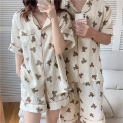 Korean cartoon home wear pajamas Casual Short Sleeve Shorts Set