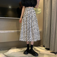 Real price ~ New Korean elastic waist loose design, versatile print A-line skirt, medium length skirt for women