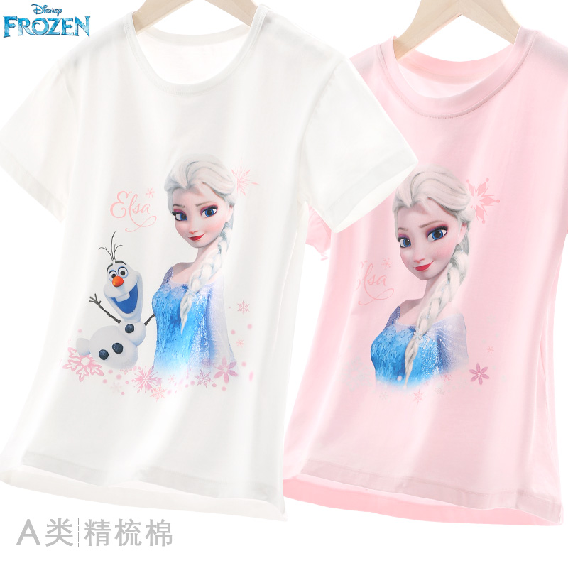 Disney girls' short sleeve T-shirt children's cotton white base Shirt Girls' thin top summer foreign style children's wear