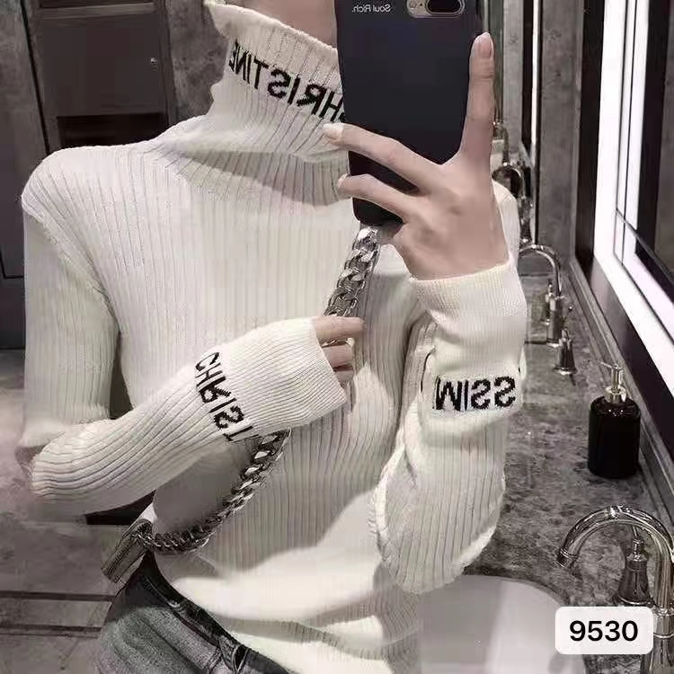In autumn and winter, wear a high neck sweater, women's bottom shirt, letter slim sweater, long sleeve knitted top