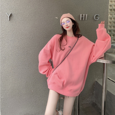 Plush round neck pink sweater women's new coat loose BF lazy wind spring and autumn thin milk sweet coat