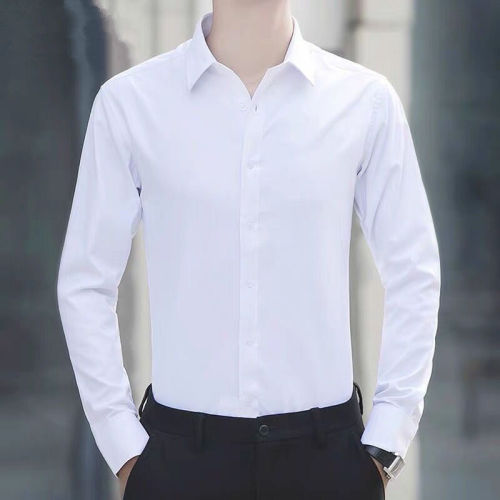 Spring and summer long sleeve pure white shirt men's work dress business Korean casual slim short sleeve lining men's clothes