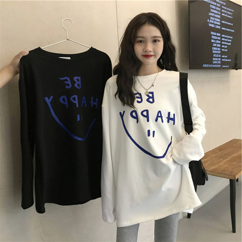 Bottomed shirt medium long white T-shirt women's fashion Korean loose 2021 autumn new long sleeve top can be made of pure cotton