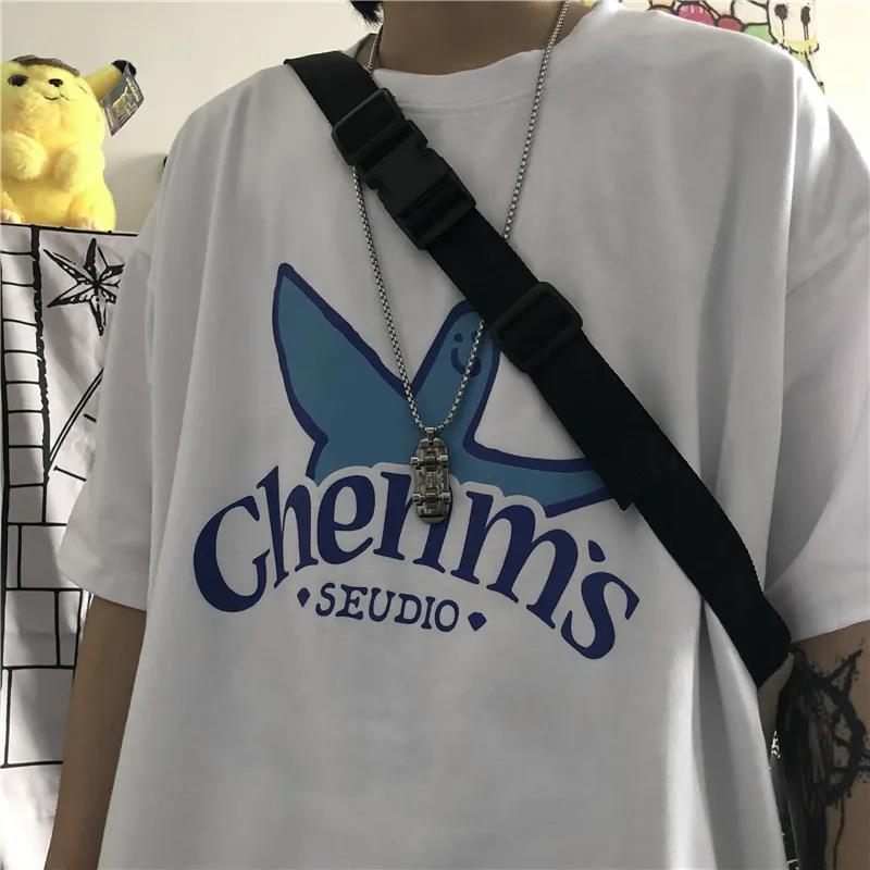 Summer women's fashion casual loose round neck printed short sleeve top