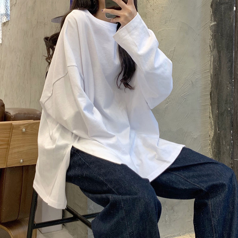 2020 new spring and autumn white Long Sleeve T-shirt for female students Korean version loose bottoming shirt on clothes for lovers fashion