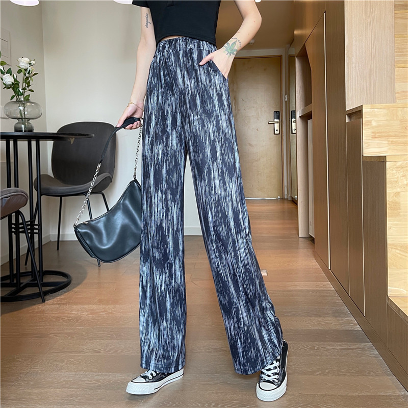Real shot high waist tie dyed wide leg pants women's spring and Autumn New Korean casual loose pants