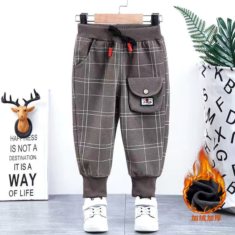 Children's Plush pants autumn and winter loose boys' casual pants baby warm pants boys' trousers
