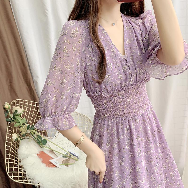 Lady temperament floral dress girl autumn Chiffon Long Dress Lady style gentle retro fairy skirt princess skirt fashion