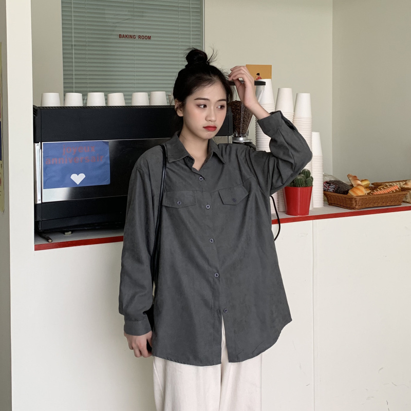 Real shooting autumn new Korean loose and versatile long sleeved shirt casual shirt coat real price