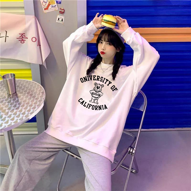 Autumn and winter round neck thin sweater loose Korean top female student Harajuku style foreign style versatile round neck Pullover