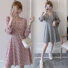 Spring and winter High Waist Chiffon new temperament goddess fan small long sleeved floral Jumpsuit short skirt slim