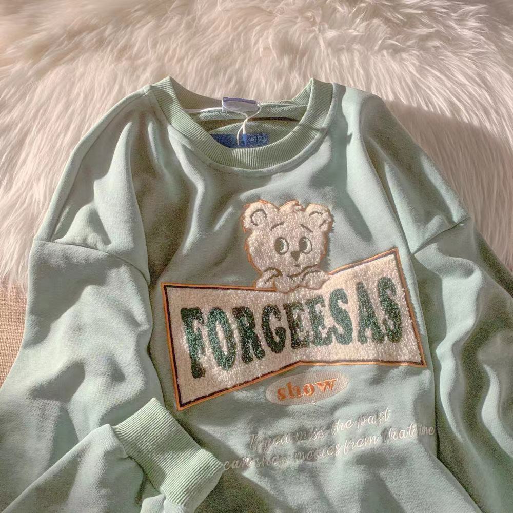 Official figure real price towel embroidered thin sweater women's fashion brand Street loose casual couple top