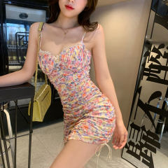 Real price 2021 spring and summer French retro eyelashes lace edge girl floral bra style dress with suspenders