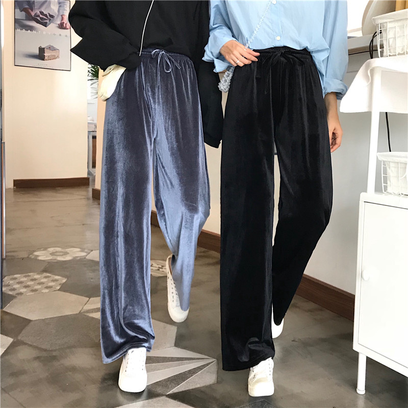 Non real shot special price gold velvet wide leg pants women's loose large straight tube floor dragging pants