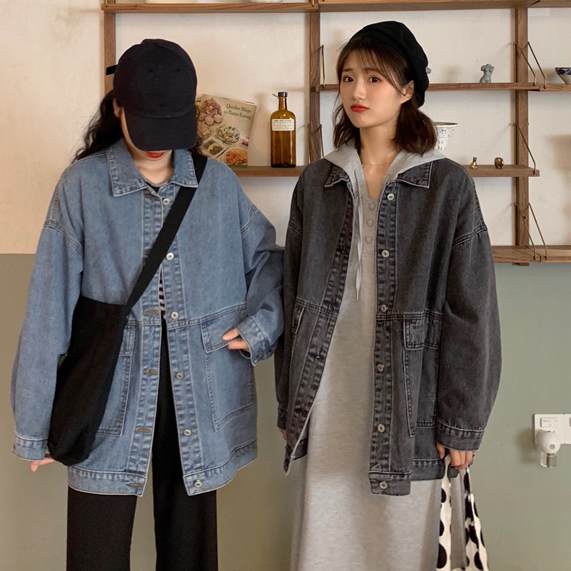 Autumn 2009 New Retro Big Pocket Jeans Jacket Female Korean Bf Wind Loose Medium-length Hundred Lay Top