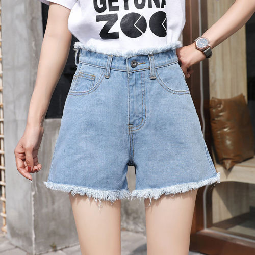 Jeans Shorts Female Summer 2018 New Korean Version of High waist and Slim A-Character Black and White Broad-legged Hot Pants 2017 Students
