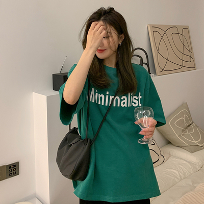 Green short sleeve T-shirt women's summer 2021 new loose Korean design sense minority half sleeve clothes fashion