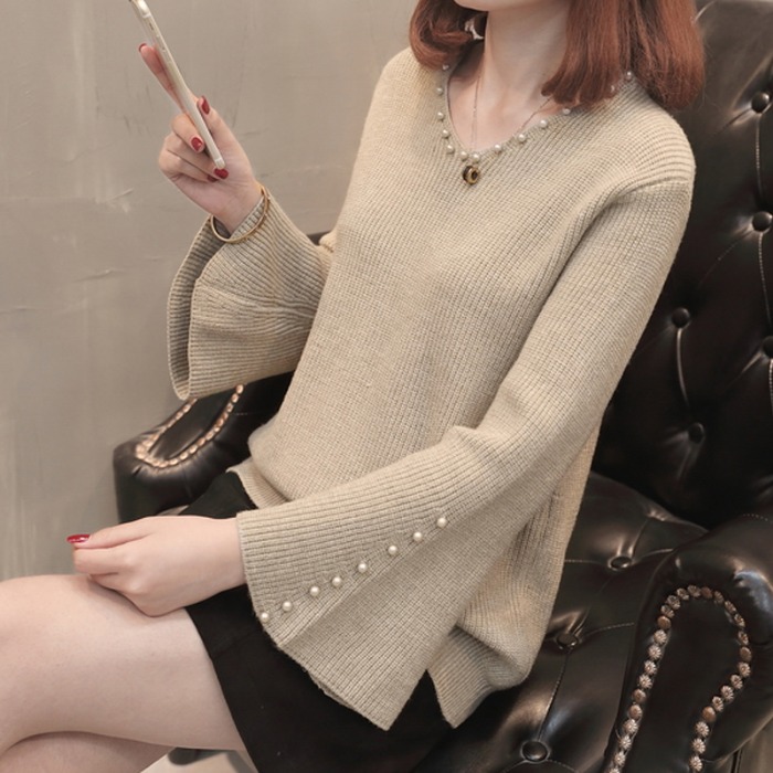 New women's autumn sweater women's Pullover pin Korean loose short collar bottomed sweater