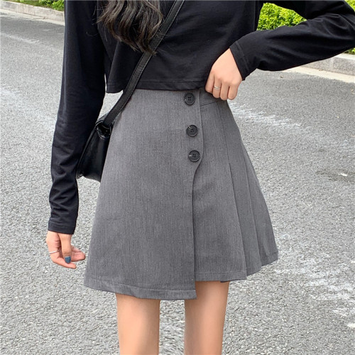 Real shooting high waist thin pleated skirt women's half skirt Korean anti light college style a-word versatile skirt