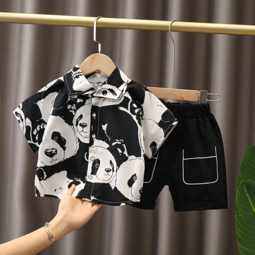 Boys' summer suit 2021 new handsome baby 1-3 years old 5 summer short sleeve children's summer two-piece set fashion