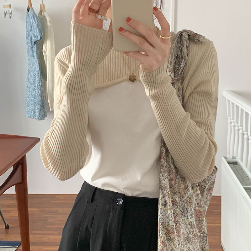 Real shot 21 new sexy fashion temperament short long sleeve Knitted Blouse women's versatile top