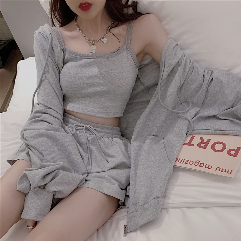 -Sports and leisure suit new women's fashion vest shorts foreign style fashion net red three piece set