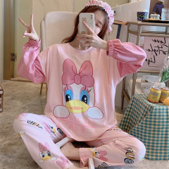 Cotton pregnant women cute cartoon duck prenatal pajamas women spring and summer postpartum cover the first month of confinement breastfeeding clothing autumn