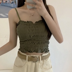 Real price Auricularia auricula pleated short open suspender vest, sexy and thin, chest wrapped and back bottomed top
