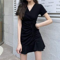 Real price dress women's summer short drawstring pleated skirt