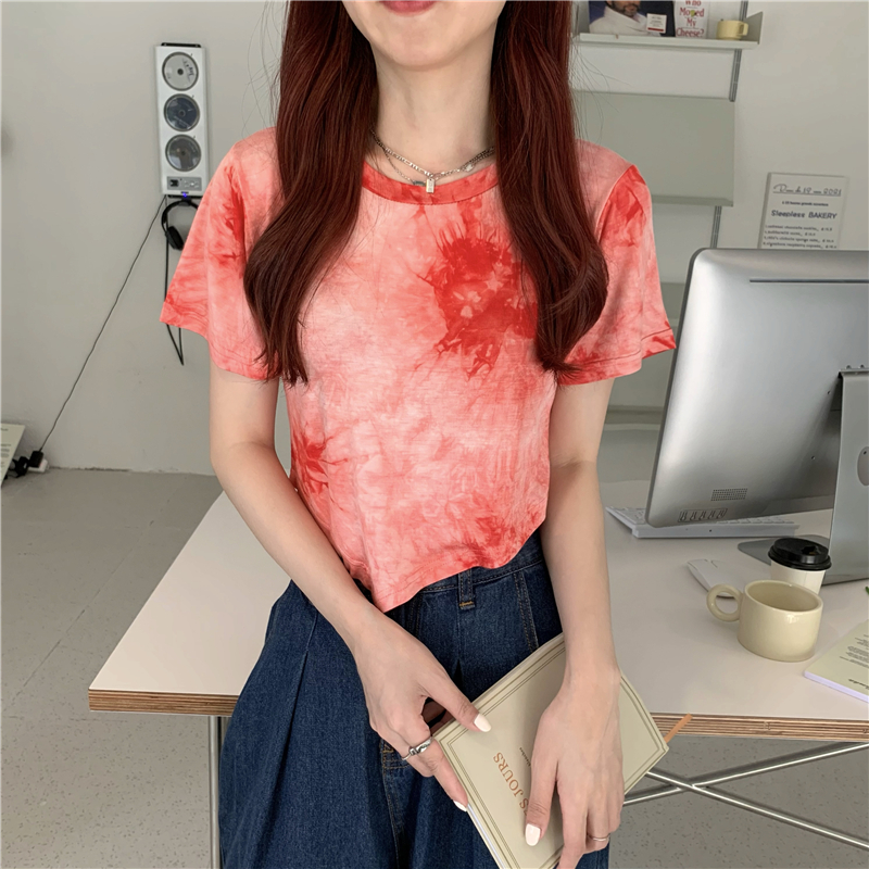 Real price summer thin tie dyed short sleeve irregular T-shirt