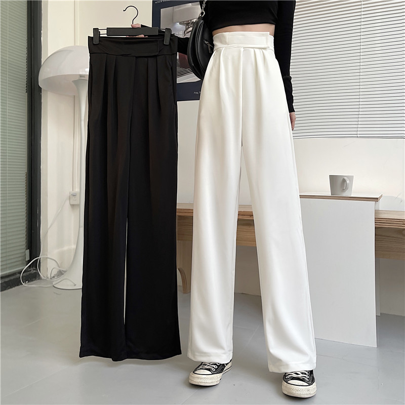 Real shot Black Wide Leg Pants women's high waist hanging feeling casual loose mopping suit straight pants