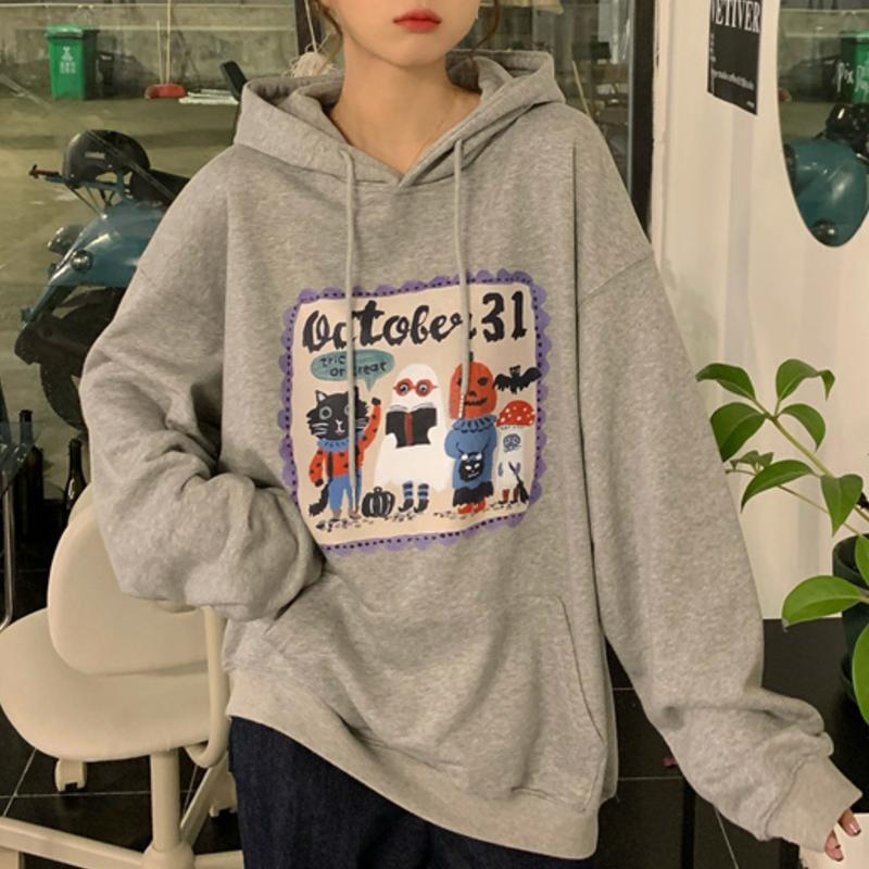 Grey sweater women's spring and Autumn New Plush loose Korean hooded top small coat fashion
